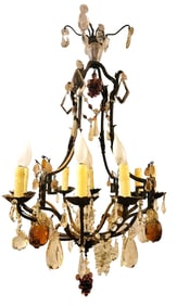 Antique Italian Iron and Crystal Chandelier With Crystal Fruits