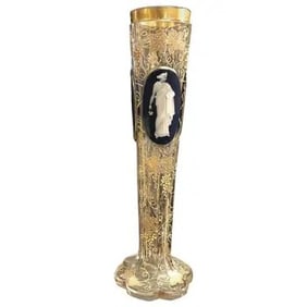 19thc Bohemian Cut And Enameled Vase