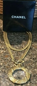 80s Large CC Magnifying Glass Necklace Pendant