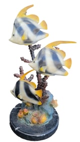 Hand Painted Bronze Fish Statue Marble Base