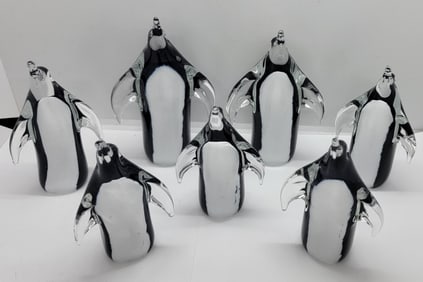 Set of Seven Miniature Glass Penguins