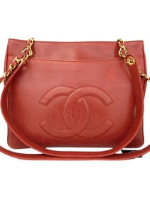 CHANEL Red CC Caviar Skin Chain Shoulder Bag