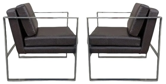Pair Of Faux Crocodile Milo Baughman Style Chairs