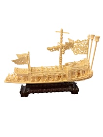 Chinese Plastic Hand Carved Ship Boat Figure