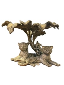 1998 Arthur Court Leopard and Cub Sculpture/Candleholder