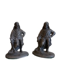 Pair of Cast Iron "Arabian Soldier" Hubley Bookends Great Patina 1930's