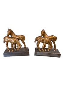Pair Of Art Deco Bronze Sculpture Statue 2 Horses Figurine bookends