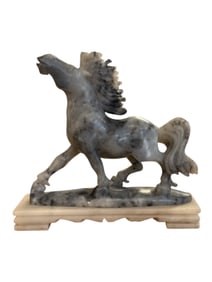 Chinese Hand Carved Jade Marble Horse Sculpture