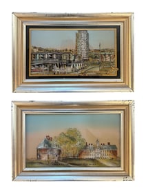 Set Of 2 Reverse Painting On Glass William And Marry and University Of New York