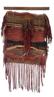 Antique Hand Woven Rag Art Tapestry: Hand Woven Rag Rug Art Tapesty with ling fringed edges. measures approx - 27 x 53