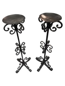 Pair of Tall Wrought Iron Curley Floor Candle Sticks