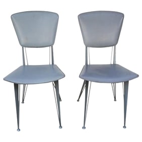 Vintage Italian Industrial Metal & Leather Chairs- A Pair