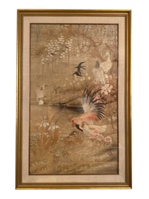 Handmade Late 19th Impressive Early Japanese Woven Tapestry