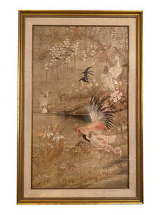 Handmade Late 19th Impressive Early Japanese Woven Tapestry: Step into the world of exquisite craftsmanship with this Handmade Late 19th Century Japanese Woven Tapestry, a rare and remarkable piece that reflects the elegance and artistry of an era gone by. W42