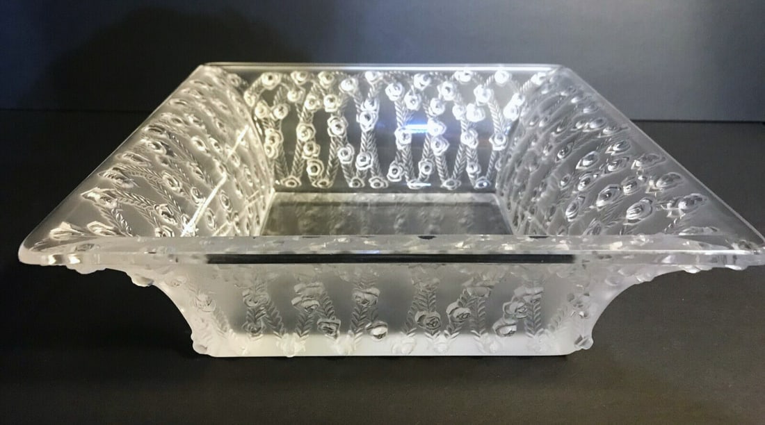 Lalique Vintage Large Coupe Rose Square Bowl (1 of 9)
