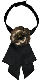 Chanel Camelia Tuxedo Silvered Choker Necklace