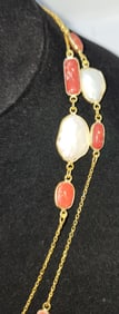 24kPlate Necklace with Coral and Pearls