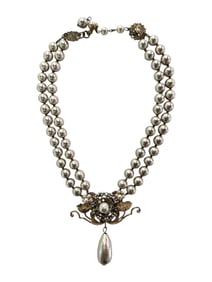 Signed Mariam Haskell Baroque Vintage Faux Pearl Pendant Necklace