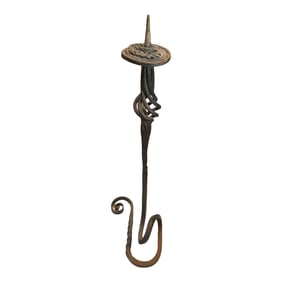 Mid Century Brutalist Wrought Iron Spiral Floor Candle Stick Stand