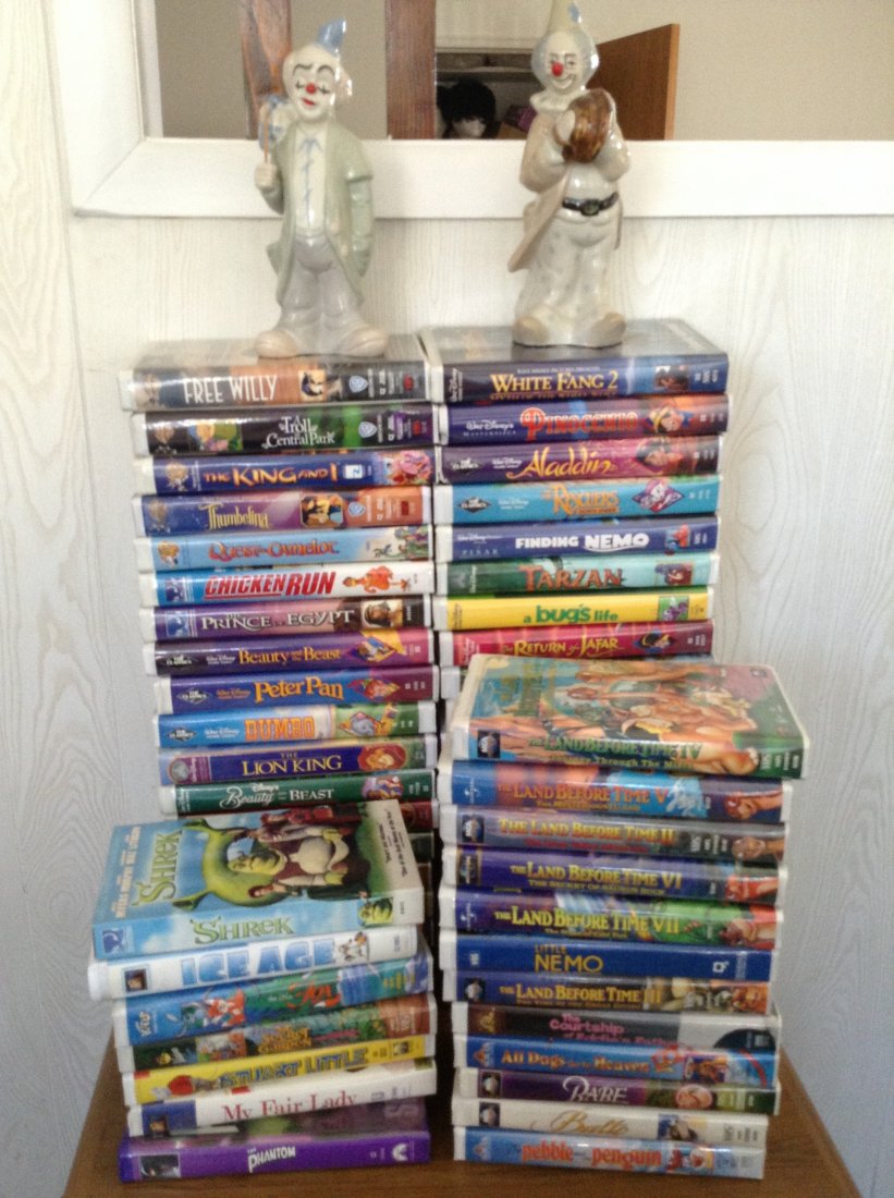 Large of Lot of Disney VHS Tapes & 2 Clown Statues (1 of 1)