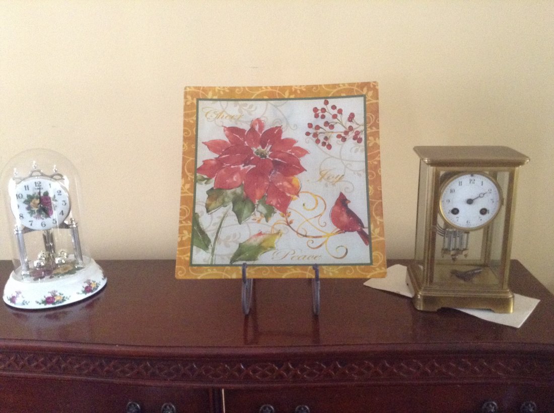 Lot of 2 table top clocks & Square Painted plate (1 of 1)