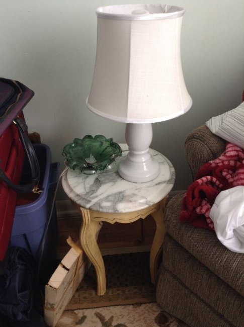 Marble Top side table; lamp and vintage glassware (1 of 1)