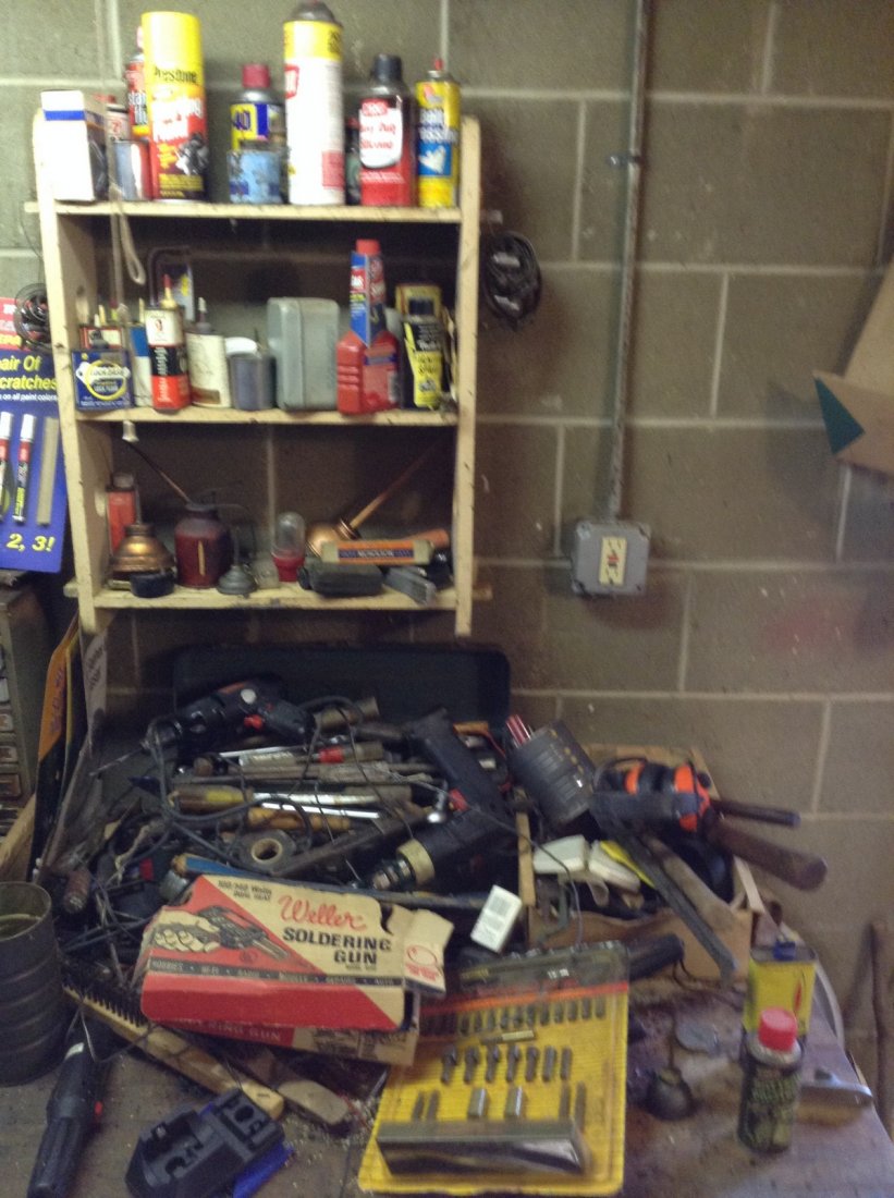 Top corner of wooden work bench (1 of 7)