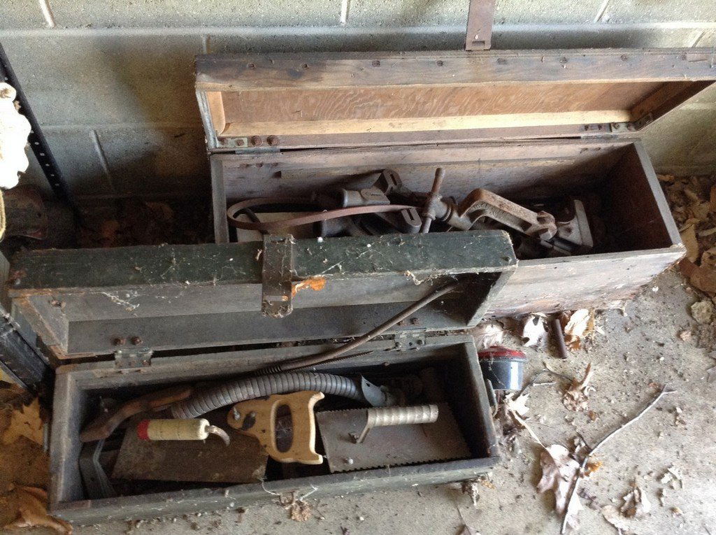 2 vintage wooden toolboxes with tools (1 of 1)