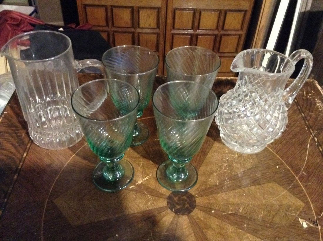 Crystal glass water pitcher and drinking goblets (1 of 1)