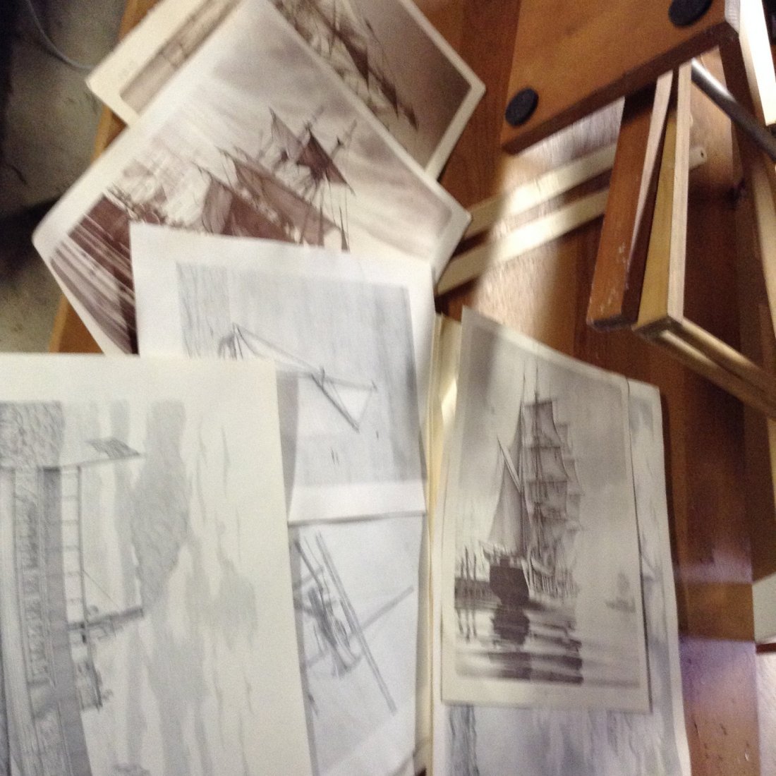 Lot of saling ships drawing signed by artist and (1 of 5)