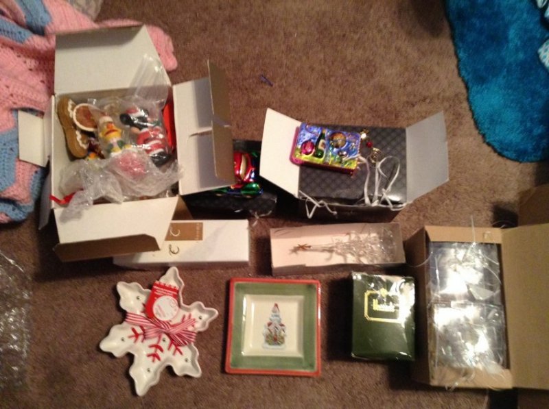 Christopher Radko Ornaments and others: Christopher Radko Ornaments and others: 2 Radko ornaments, Eric Thomas Christmas Tree, Christmas Candy dish and others including Disney and Seaseme Street as seen in photo