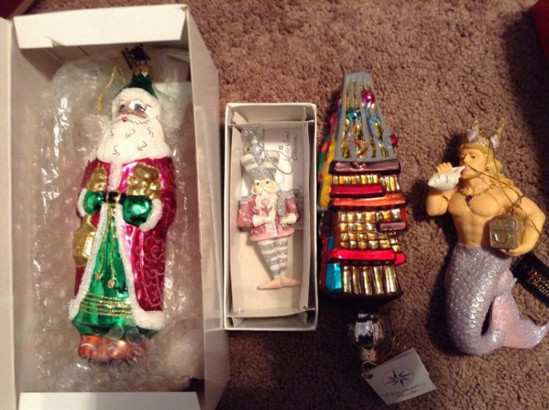 Set of 3 Radko Christmas Ornaments and 1 December: Set of 3 Radko Christmas Ornaments and 1 December Diamond Ornament with boxes