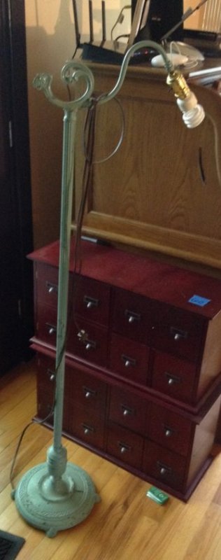 Vintage metal lamp: Cast iron base with brass shaft 55 inches tall