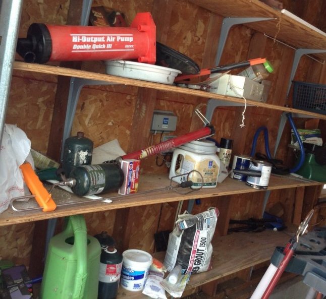 Contents of 4 shelves in garage (1 of 4)