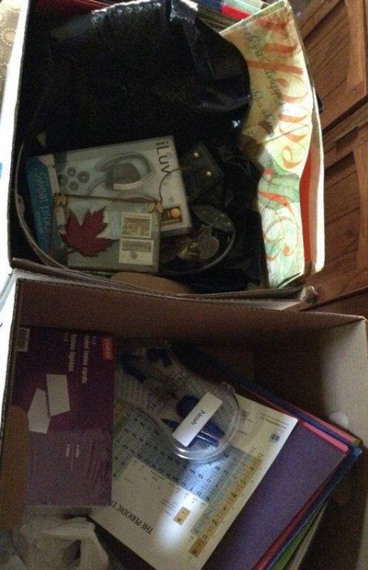 Two boxes of office supplies including techmaster (1 of 1)