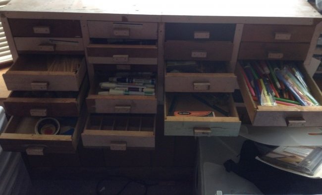 Wood divided organizer full of paints, craft items & (1 of 1)