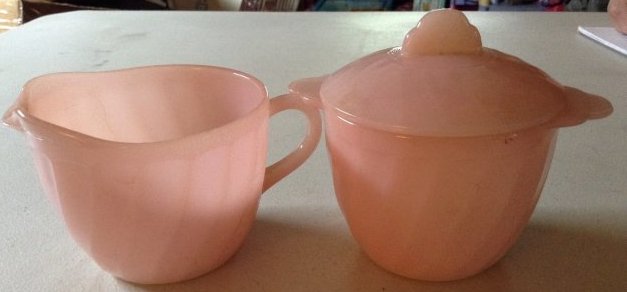 Fire King Pink Swirl Cream & Sugar Perfect (1 of 1)