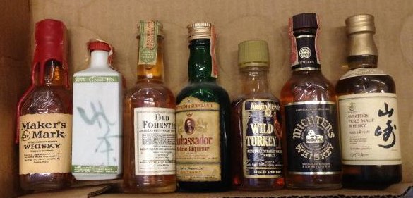 Lot of 7 Miniture Liquor Bottles: Any contents in bottle is Free; You are bidding on the bottle