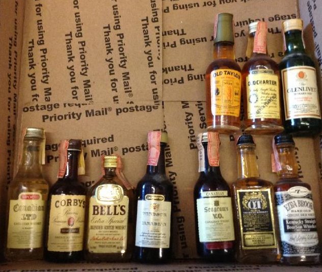 Lot of 10 Miniture Liquor Bottles: Any contents in bottle is Free; You are bidding on the bottle