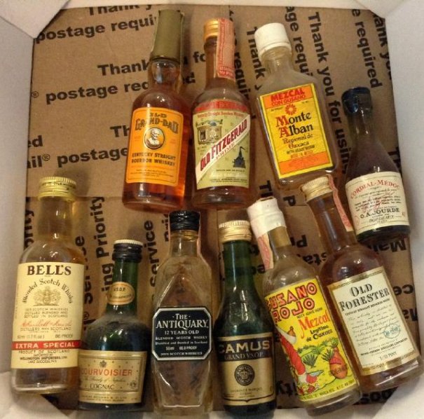 Lot of 10 Miniture LiquorBottles: Any contents in bottle is Free; You are bidding on the bottle