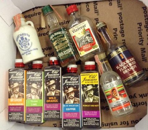 Lot of 10 Miniture LiquorBottles: Any contents in bottle is Free; You are bidding on the bottle