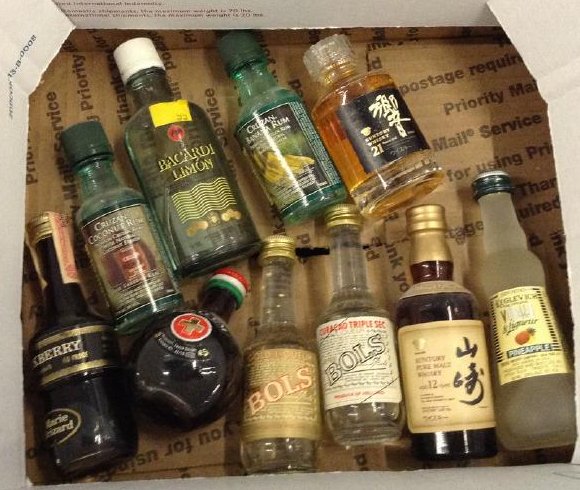 Lot of 10 Miniture LiquorBottles: Any contents in bottle is Free; You are bidding on the bottle