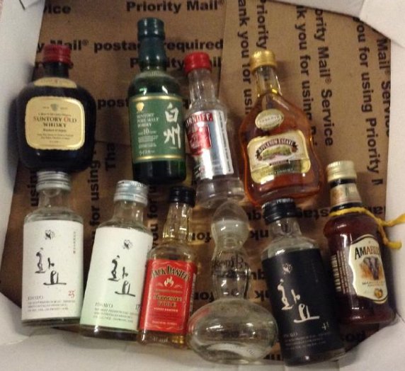 Lot of 10 Miniture LiquorBottles: Any contents in bottle is Free; You are bidding on the bottle
