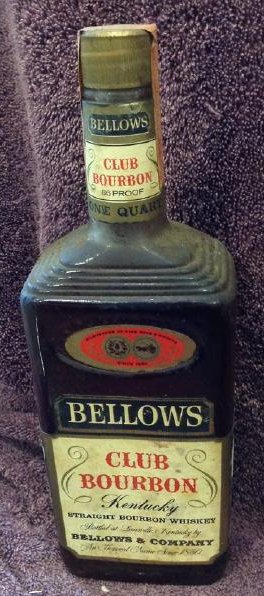 1830 Bellows Club Bourbon Kentucky Staright Bourbon: Any contents in bottle is Free; You are bidding on the bottle