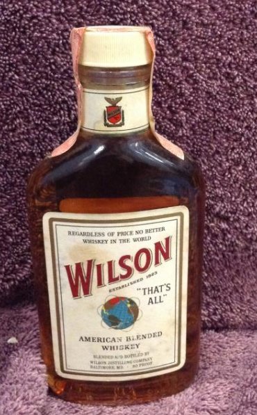 Wilson American Blended Whiskey half pint: Any contents in bottle is Free; You are bidding on the bottle