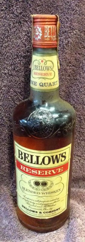 Bellow Reserve Blended Whiskey one quart: Any contents in bottle is Free; You are bidding on the bottle