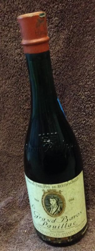 1964 Le Grand Baron Pauillac Red Wine 1 pt 8 fl oz: Any contents in bottle is Free; You are bidding on the bottle