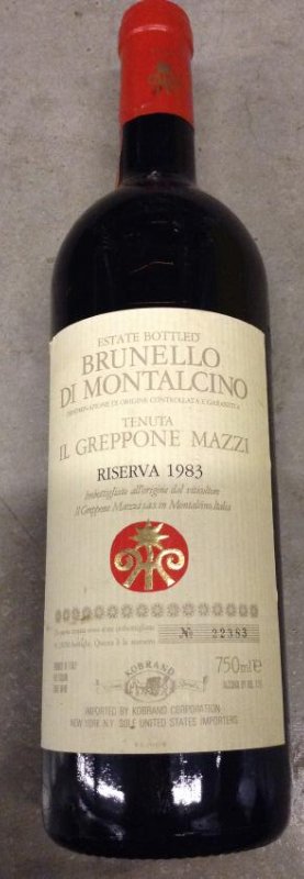 1983 Bruenello Di Montalcino tenuta 1L Greppone Mazzi: Any contents in bottle is Free; You are bidding on the bottle