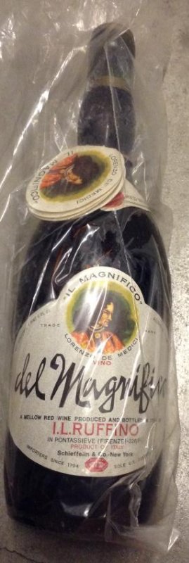 Iel Magnifico I.L. Ruffino 1972 1 pint 8 fl ozs: Any contents in bottle is Free; You are bidding on the bottle
