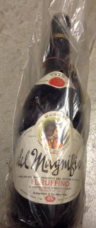 Iel Magnifico I.L. Ruffino 1972 1 pint 8 fl ozs: Any contents in bottle is Free; You are bidding on the bottle